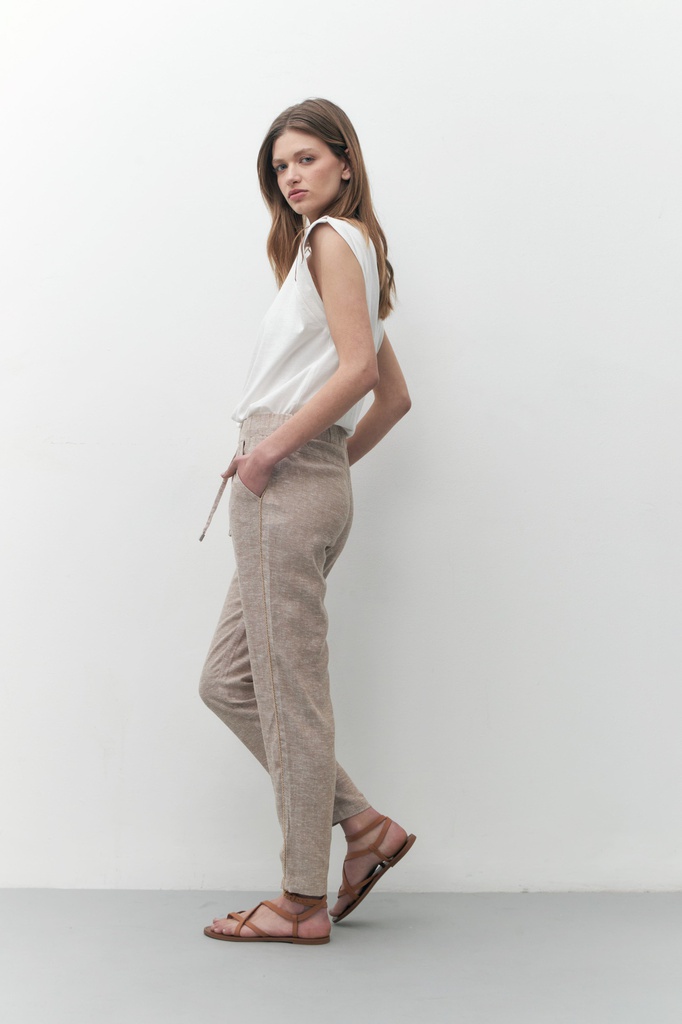 L157GPJ5 PANTALON PIJAMA DE LINO CON VIVO METALIZADO