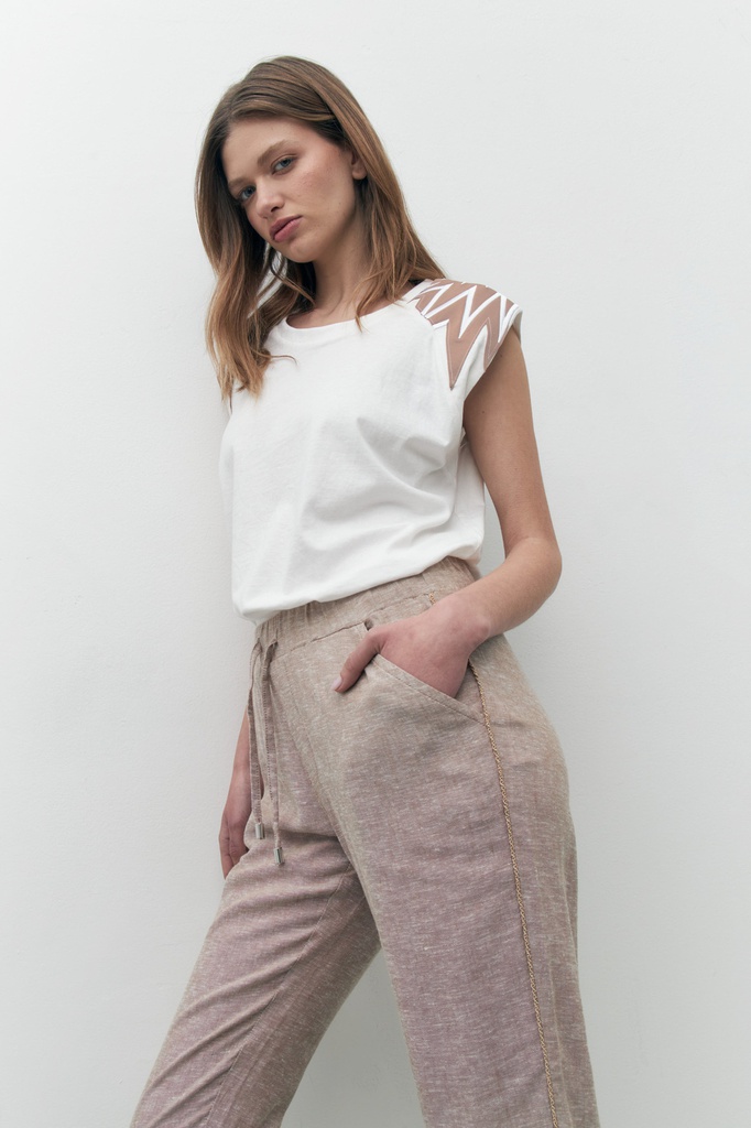 L157GPJ5 PANTALON PIJAMA DE LINO CON VIVO METALIZADO
