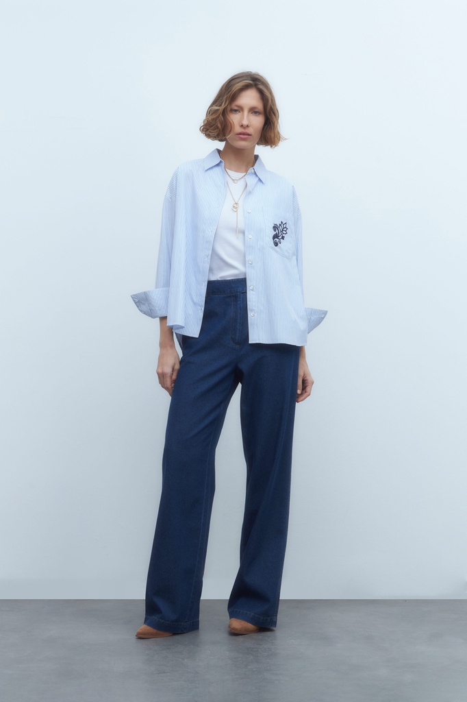 L144GBL1 CAMISA RAYADA CON BOLSILLO BORDADO