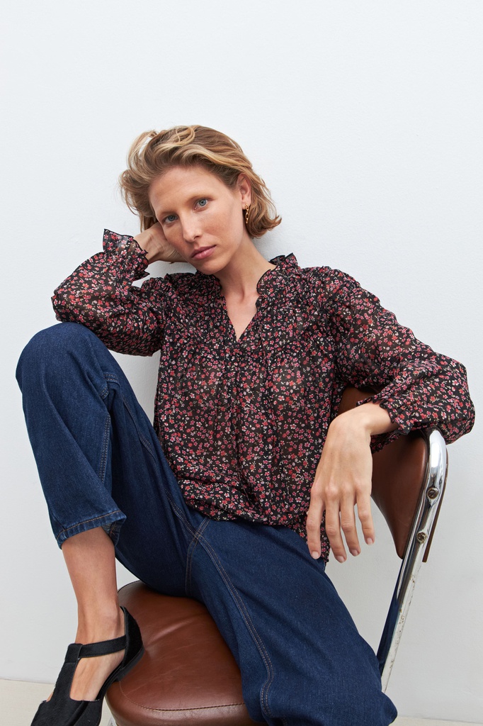L160GBL4 BLUSA BOHO ESTAMPADA CON VOLADOS