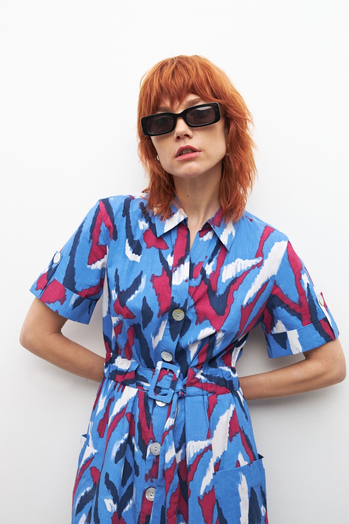 L155GDX1 VESTIDO ESTAMPADO CAMISERO CON CINTO