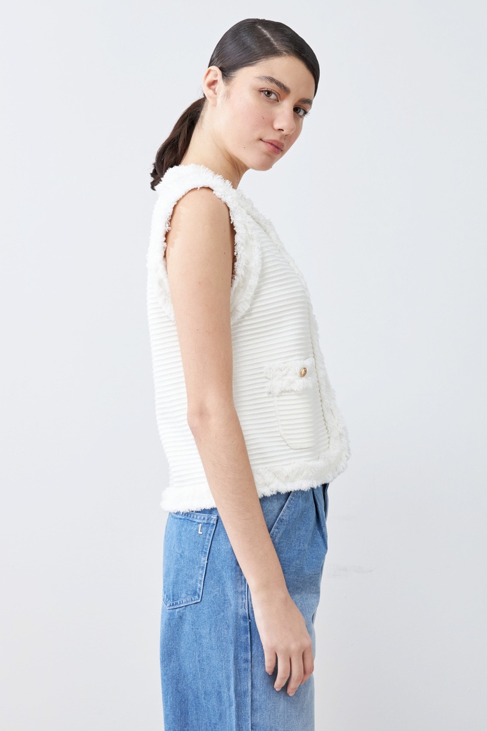 L165GKV3 CHALECO TEJIDO CON DESFLECADO