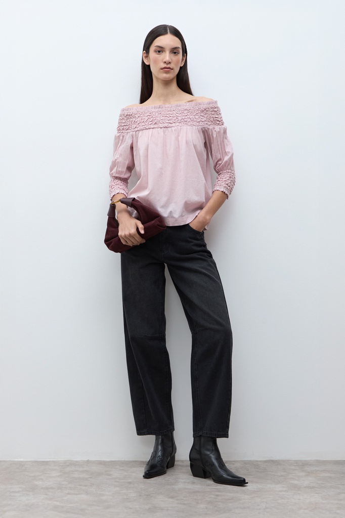 L170GBT3 BLUSA ESCOTE BARDOT CON FRUNCES