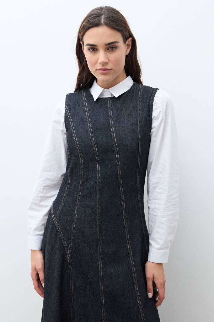 L170GDX3 MAXI VESTIDO DE JEAN CON CORTES