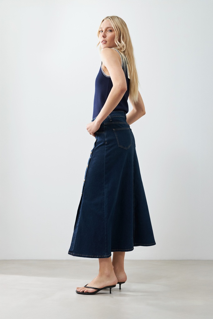 L165GSM1 MAXI FALDA DE JEAN CON TAJOS Y BOTONES
