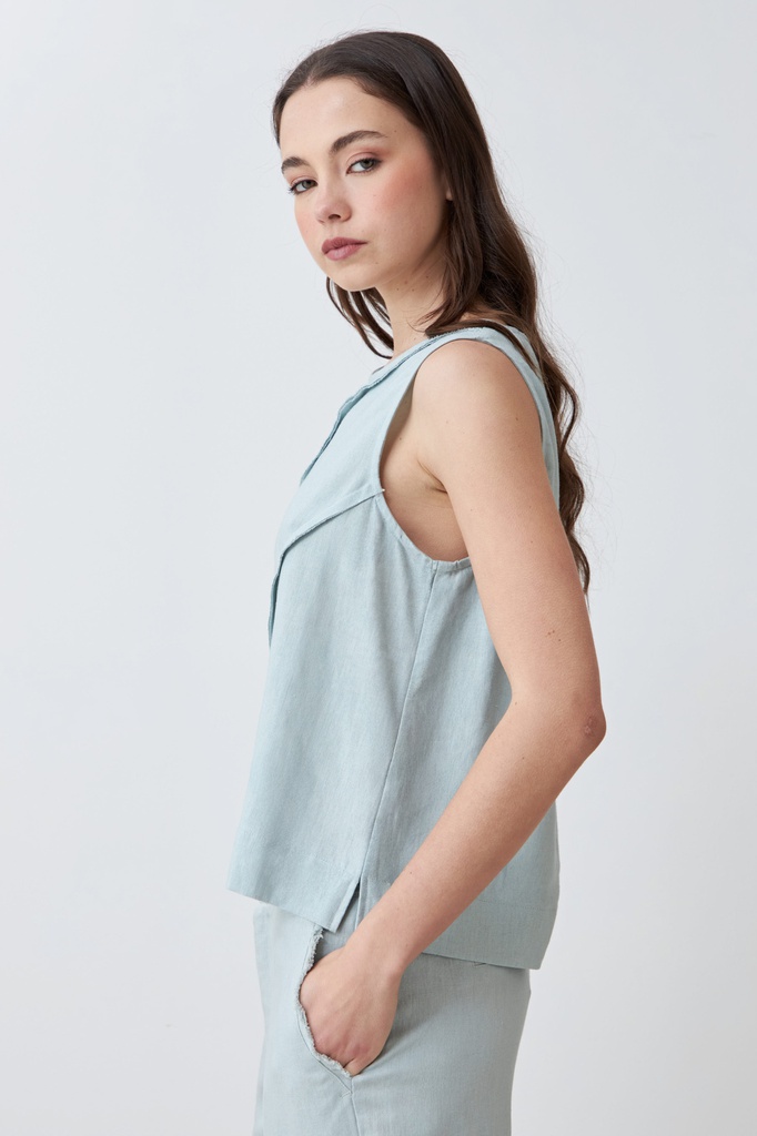 L167GBS7 BLUSA DE LINO CON EFECTO DESFLECADO