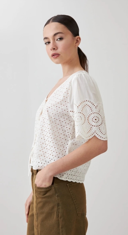 L167GBH4 BLUSA DE BRODERIE CON LAZOS
