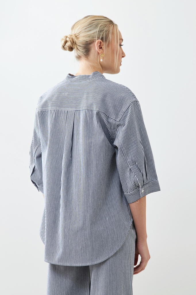 L165GBT5 CAMISA RAYADA DE JEAN CUELLO MAO
