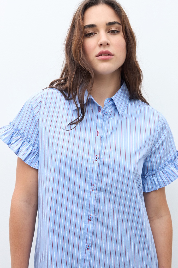 L170GDM2 VESTIDO CAMISERO RAYADO CON VOLADOS