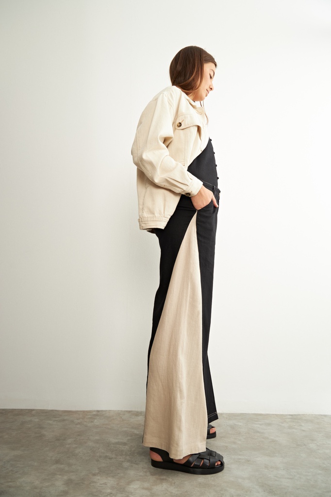 L137GPP6 PANTALON ANCHO DE LINO BICOLOR