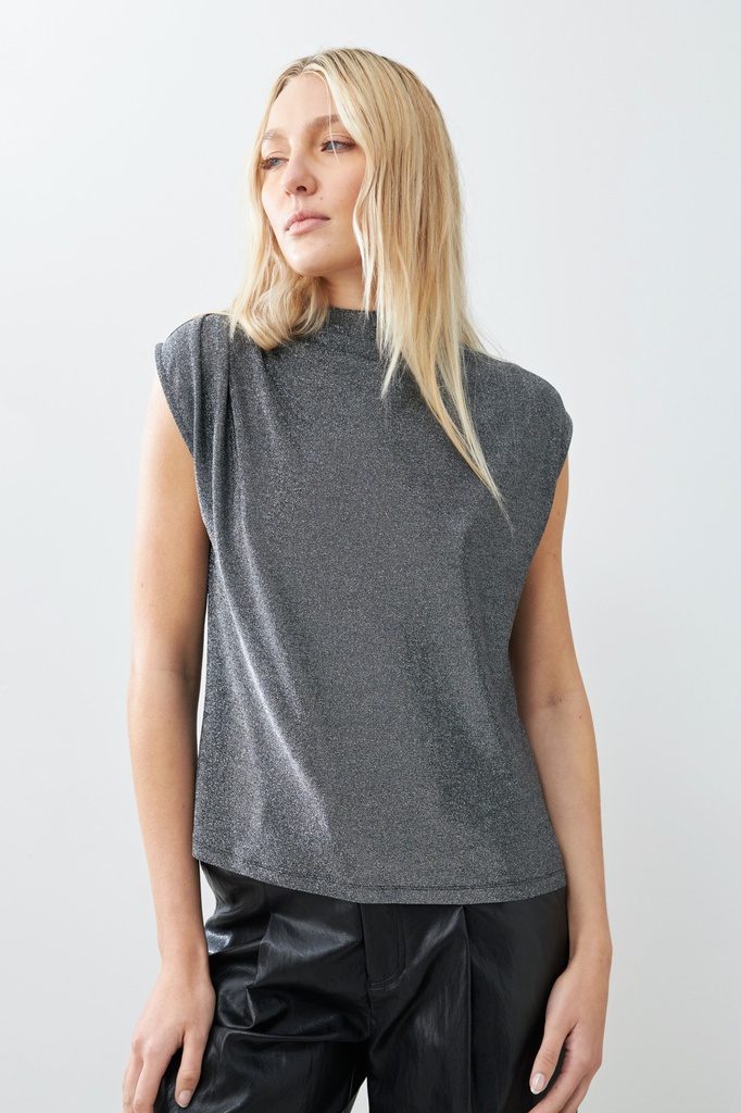 L165GBS3 BLUSA LUREX CON TABLAS EN HOMBRO