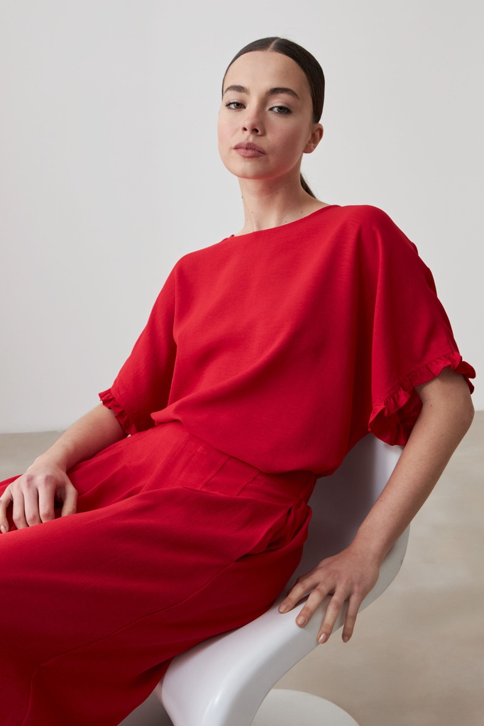 L167GBH9 BLUSA MANGA CORTA CON VOLADOS