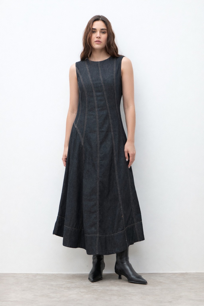 L170GDX3 MAXI VESTIDO DE JEAN CON CORTES