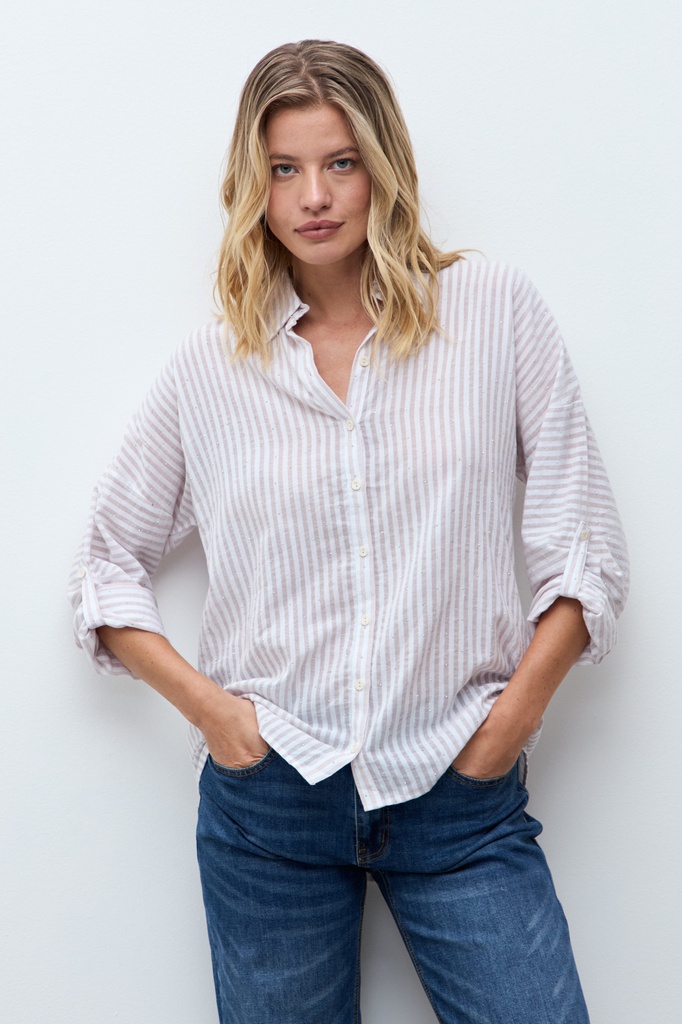 L172GBL8 CAMISA RAYADA CON BRILLOS