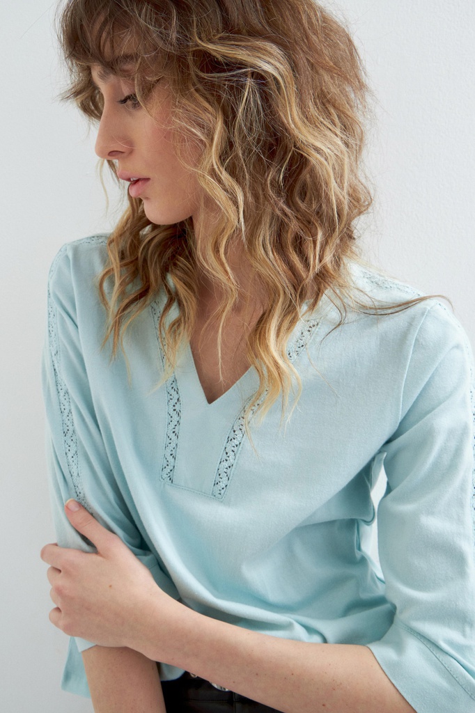 L142GTL2 REMERA CON PUNTILLAS DE BRODERIE