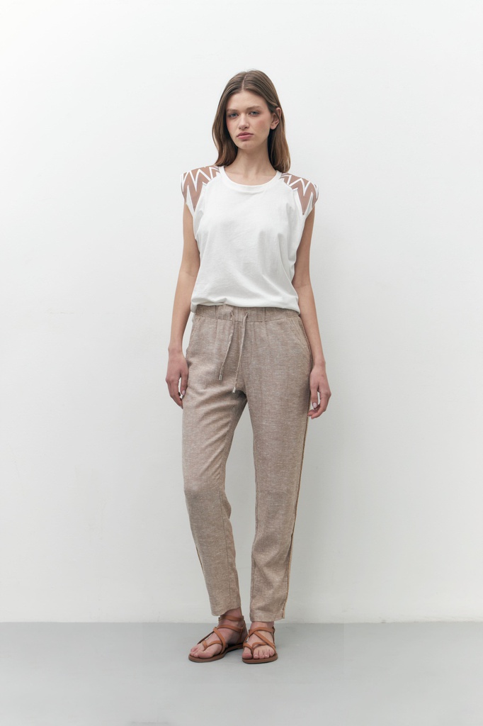 L157GPJ5 PANTALON PIJAMA DE LINO CON VIVO METALIZADO