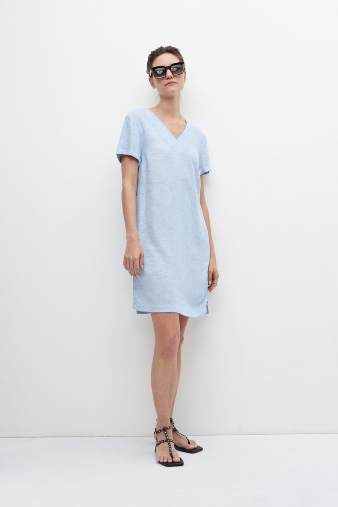 L157GDM12 VESTIDO DE LINO CON VIVO METALIZADO