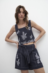 L158GPH1 SHORT CON CINTO Y BORDADO FLORAL