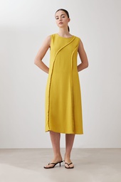 L167GDX18 VESTIDO DE LINO ACAMPANADO CON DETALLE DESFLECADO